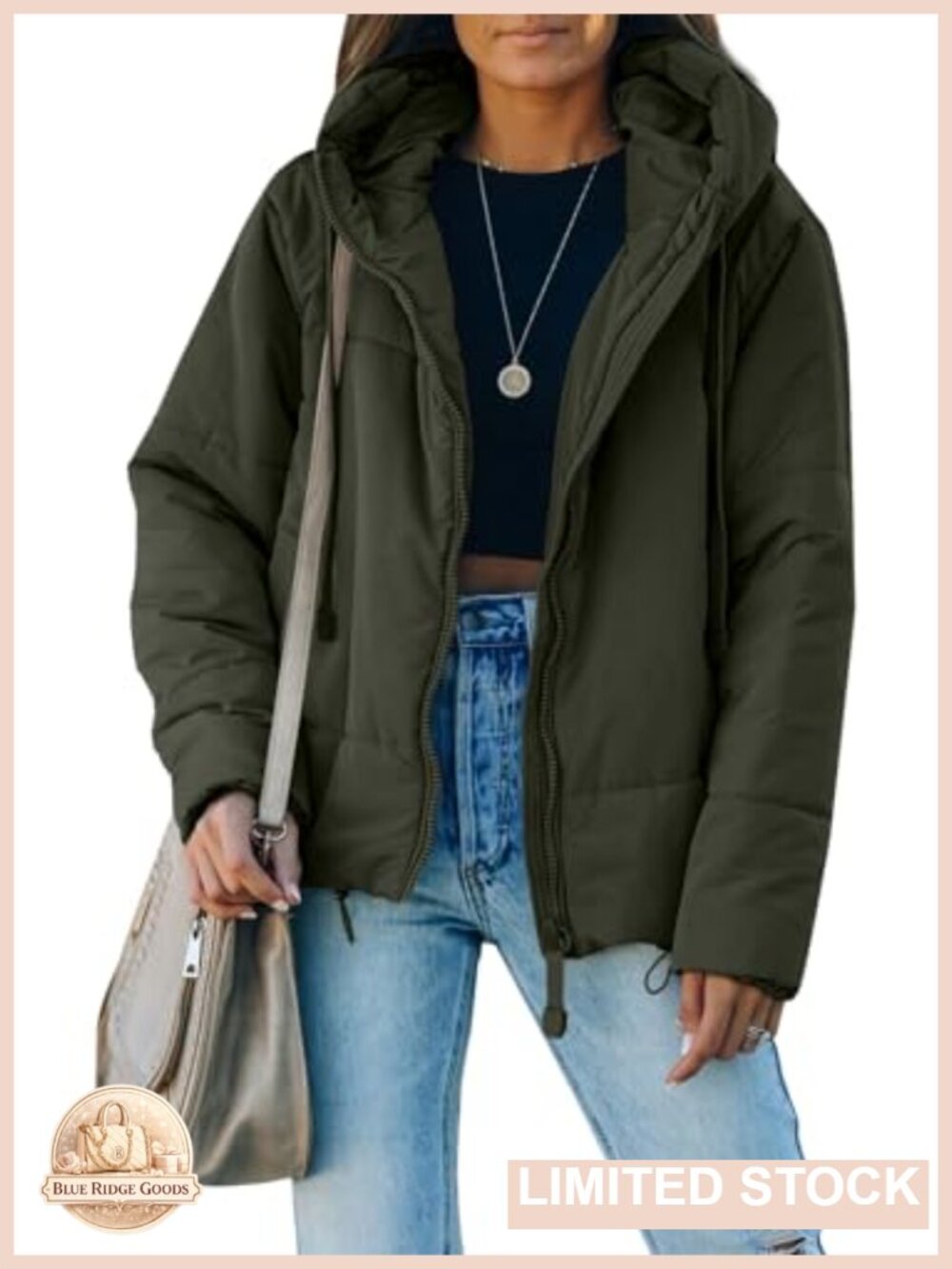 Oversized Hooded Puffer Jacket Full Zip Short Winter Coat